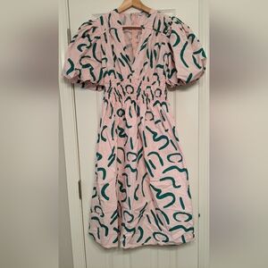 Pink and green abstract pattern dress